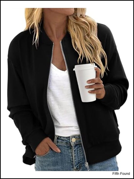 Jackets & Blazers - Zip Up Bomber Jacket Long Sleeve Casual Coat Windbreaker with Pockets